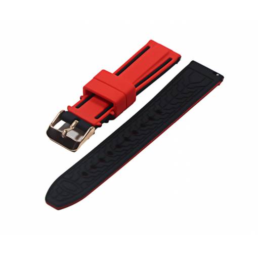 Foto - eses Szilikon szíj kéttónusú csíkos - Piros fekete, 20 mm