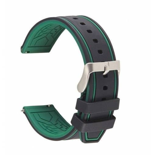 Foto - eses Szilikon szíj kéttónusú csíkos - Zöld fekete, 22 mm