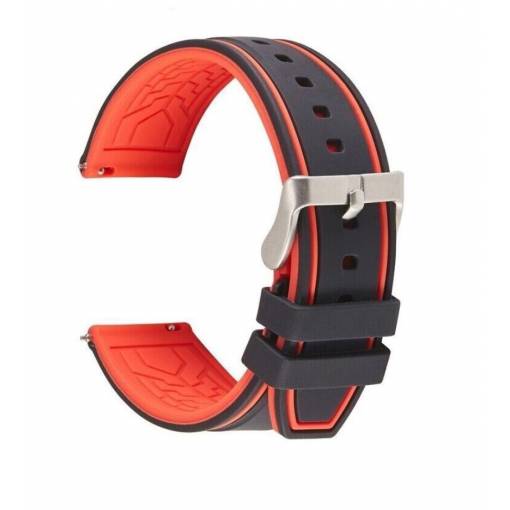 Foto - eses Szilikon szíj kétszínű csík - Fekete piros, 22 mm