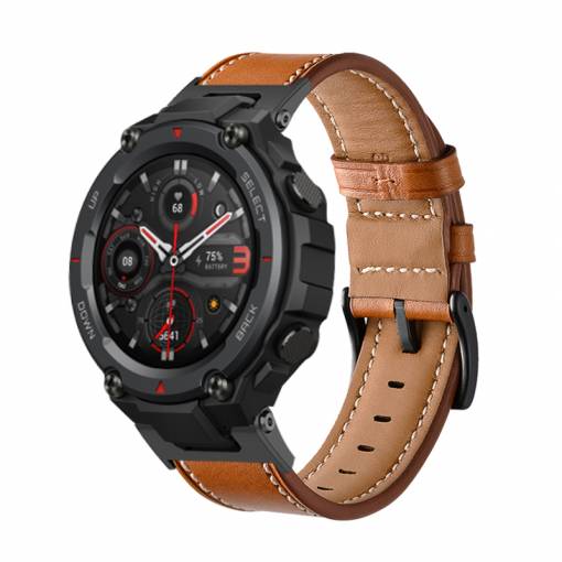 Foto - eses Bőr szíj Amazfit T-Rex készülékhez - Barna