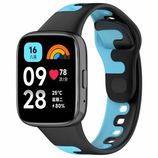 Foto - eses Szilikon szíj a Xiaomi Redmi Watch 3 Active-hoz - Fekete és kék