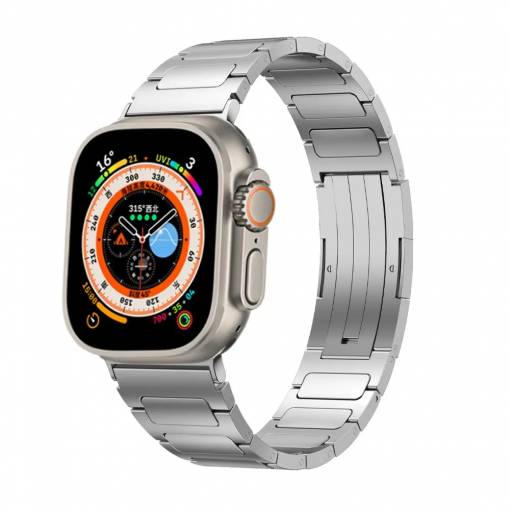 Foto - Titán szegmentális Apple Watchhoz - Ezüst fényes 42mm, 44mm, 45mm, 49mm