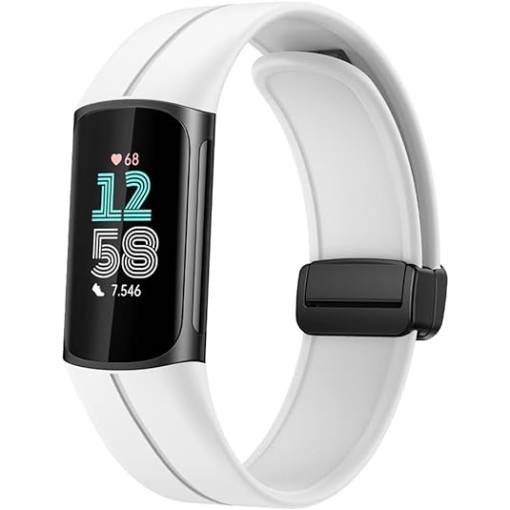 Foto - eses Szilikon szalag mágneses csattal Fitbit Charge 5 és 6-hoz - Fehér