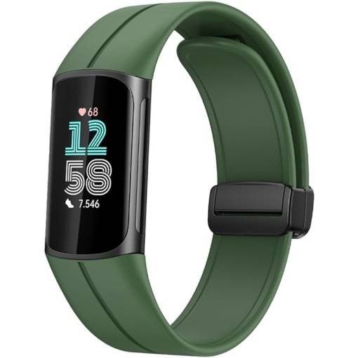 Foto - eses Szilikon szalag mágneses csattal Fitbit Charge 5 és 6-hoz - Zöld