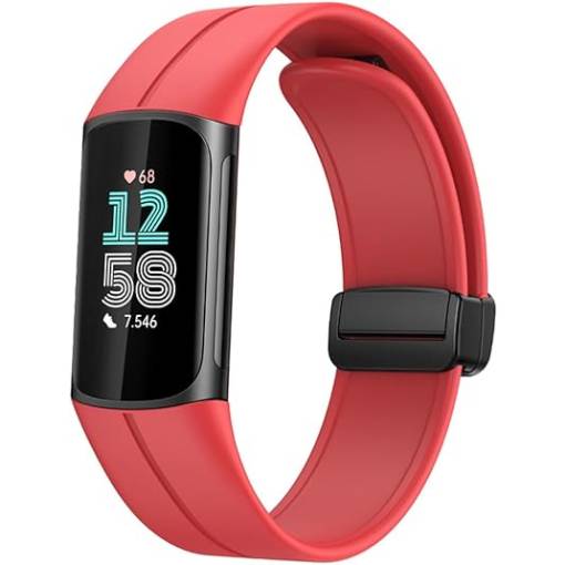 Foto - eses Szilikon szalag mágneses csattal Fitbit Charge 5 és 6-hoz - Red