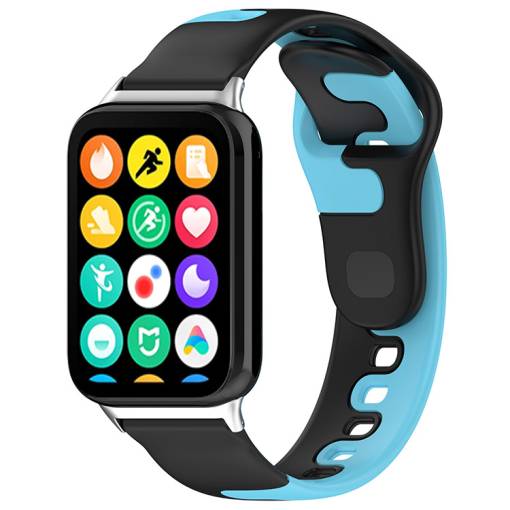 Foto - eses Szilikon szíj Xiaomi Redmi Watch 4 és Xiaomi Smart Band 8 Pro órákhoz - Fekete és kék