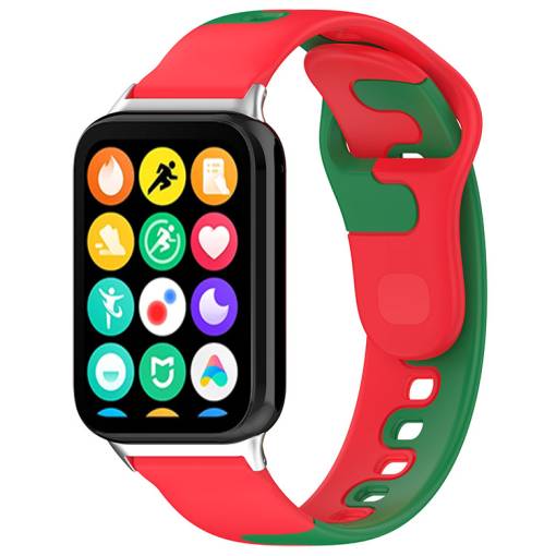 Foto - eses Szilikon szíj Xiaomi Redmi Watch 4 és Xiaomi Smart Band 8 Pro órákhoz - Piros és zöld