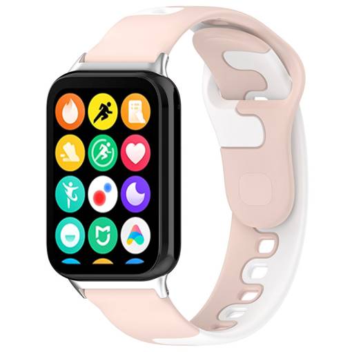 Foto - eses Szilikon szíj Xiaomi Redmi Watch 4 és Xiaomi Smart Band 8 Pro órákhoz - Rózsaszín és fehér