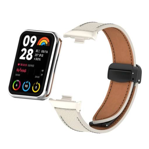 Foto - eses Bőrszíj mágneses zárral Xiaomi Redmi Watch 4 és Xiaomi Smart Band 8 Pro órához - Bézs