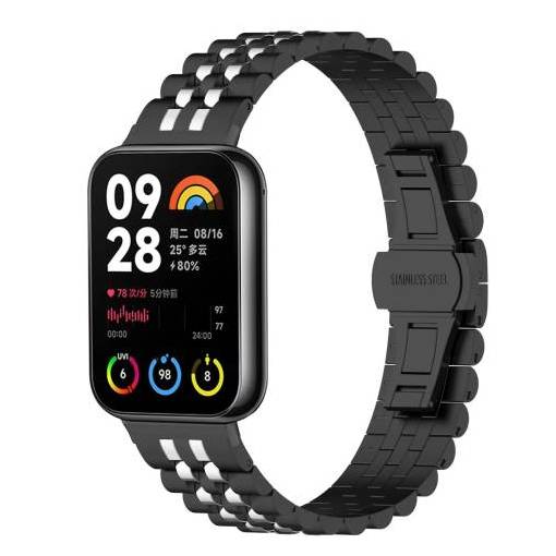 Foto - eses Fém szíj Xiaomi Redmi Watch 4, Smart Band 8 Pro és 9 Pro számára - Fekete-ezüst