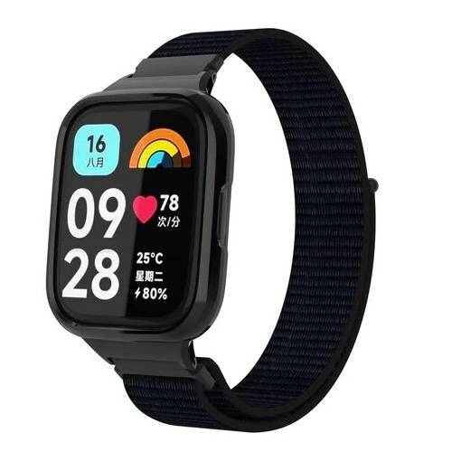 Foto - eses Nylon tépőzáras pánt a Xiaomi Redmi Watch 3 Active-hoz - Fekete