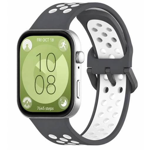 Foto - eses Szilikon lyukacsos szíj Huawei Watch Fit 3, 4, 4 Pro, 5 és 5 Pro - Szürke-fehér