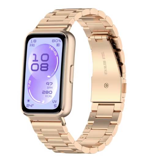 Foto - eses Fém szíj Huawei Band 11 és Huawei Band 11 Pro - Rózsaszín arany