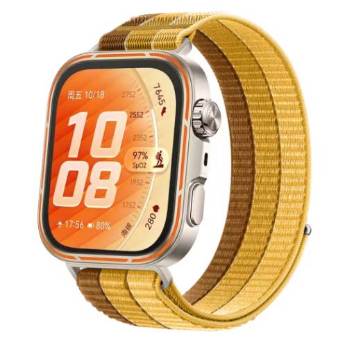 Foto - eses Szilikon szíj csíkkal a Huawei Watch Fit 3, 4, 4 Pro, 5 és 5 Pro-hoz - Bézs-narancs