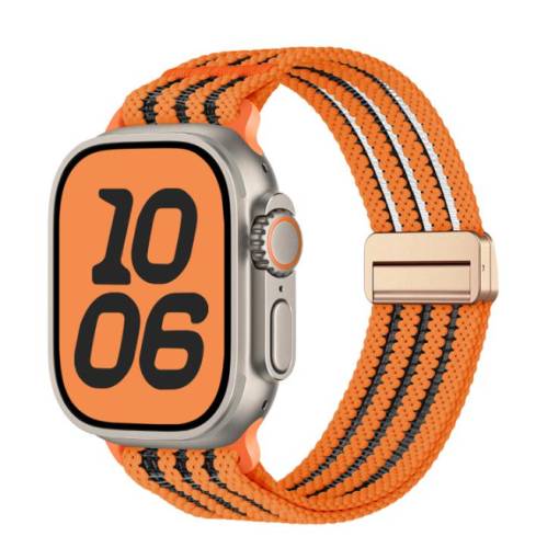 Foto - eses Nylon heveder Apple Watch-hoz átlátszó csíkokkal - Narancs 38mm, 40mm, 41mm, 42mm