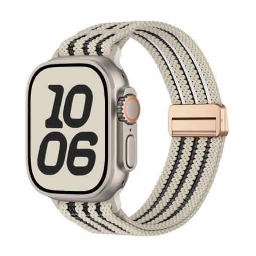 Foto - eses Nylon heveder Apple Watch-hoz átlátszó csíkokkal - Bézs 42mm, 44mm, 45mm, 49mm