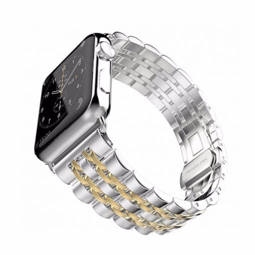 Foto - eses Fém szíj az Apple Watch-hoz - Ezüst és arany 42mm, 44mm, 45mm, 49mm
