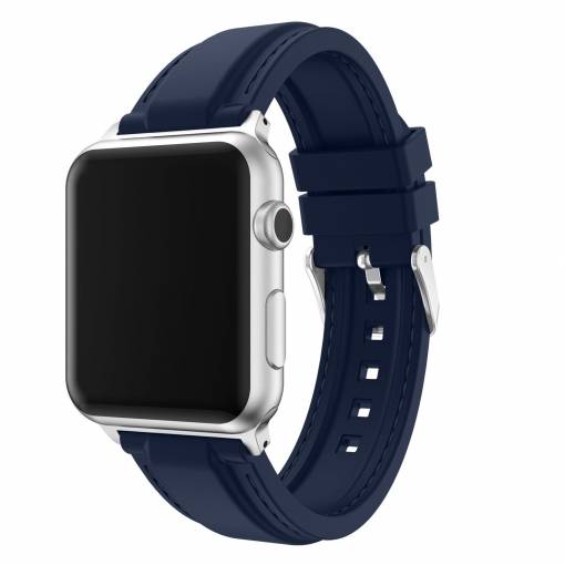 Foto - eses Szilikon szíj Apple Watchhoz - Kék varrással 42mm, 44mm, 45mm, 49mm