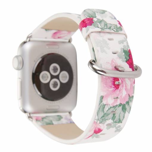 Foto - eses Bőr virágszíj Apple Watchhoz - Fehér 42mm, 44mm, 45mm, 49mm