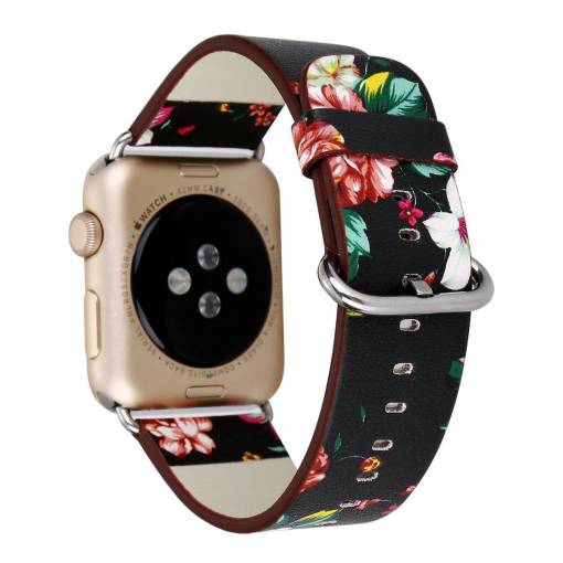 Foto - eses Bőr virágszíj Apple Watchhoz - Fekete 38mm, 40mm, 41mm