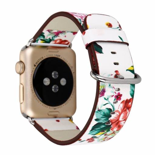 Foto - eses Bőr virágszíj Apple Watchhoz - Fehér piros 42mm, 44mm, 45mm, 49mm