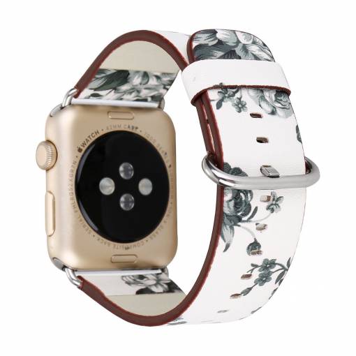 Foto - eses Bőr virágszíj Apple Watchhoz - Fehér és szürke 38mm, 40mm, 41mm