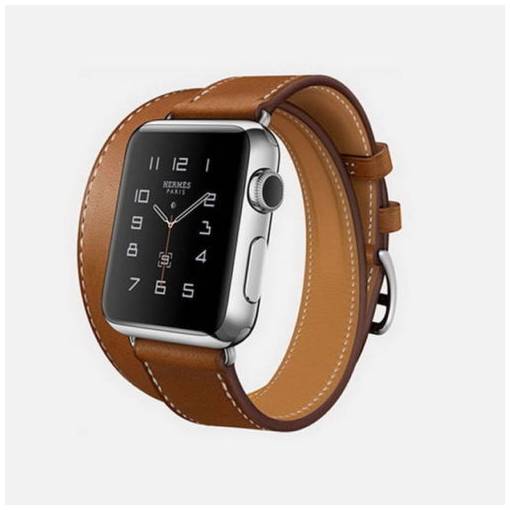 Foto - eses dvojitý kožený řemínek pro Apple Watch hnědý 42mm/44mm/45mm