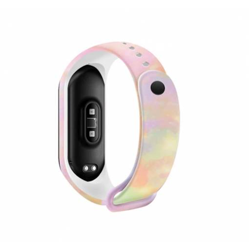 Foto - Karkötő Xiaomi Mi Band 5, Mi Band 6 és Amazfit Band 5 modellekhez - Mintás, kék és sárga színű