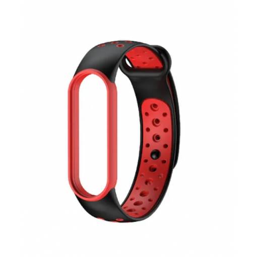 Foto - Lyukas karkötő Xiaomi Mi Band 5, Mi Band 6 és Amazfit Band 5 modellekhez - Fekete és piros