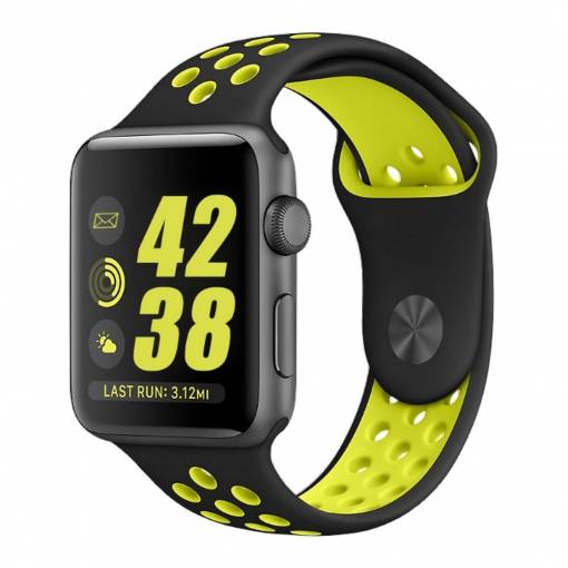 Foto - eses Szilikon szíj Apple Watchhoz - Fekete sárga, S, M, L - 38mm, 40mm, 41mm