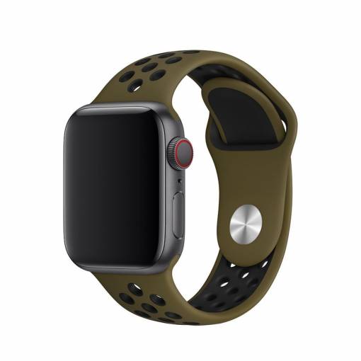 Foto - eses Szilikon szíj Apple Watchhoz - Khaki és fekete, S, M, L - 42mm, 44mm, 45mm, 49mm