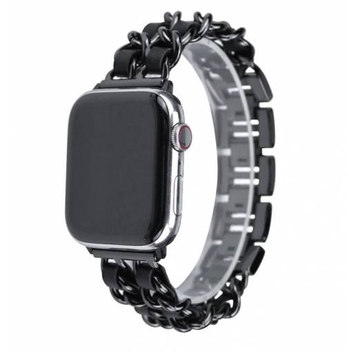 Foto - eses Fém átszőtt láncszíj Apple Watchhoz - Fekete 38mm, 40mm, 41mm