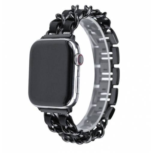 Foto - eses Fém átszőtt láncszíj Apple Watchhoz - Fekete 42mm, 44mm, 45mm, 49mm