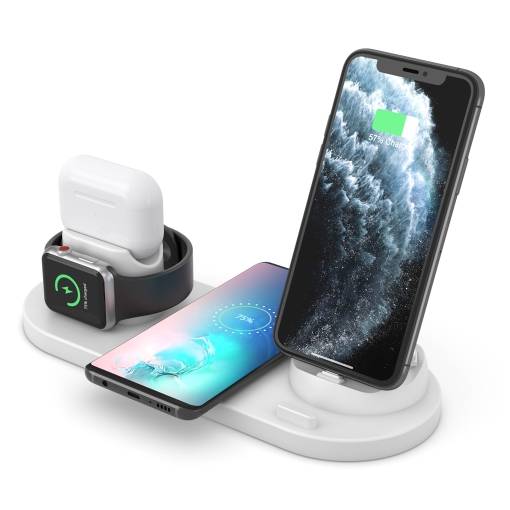 Foto - Töltőállvány iPhone-hoz, Apple Watch-hoz, AirPods-hoz USB-C-vel - Fehér, 6in1