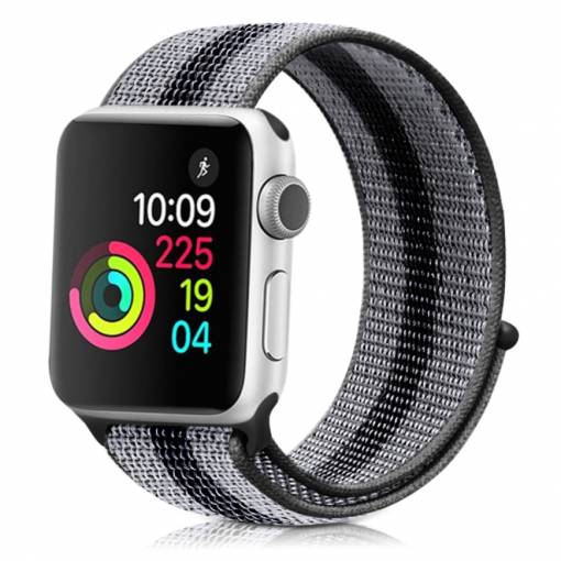 Foto - eses Nylon szíj Apple Watchhoz - Fekete szürke csík 42mm, 44mm, 45mm, 49mm