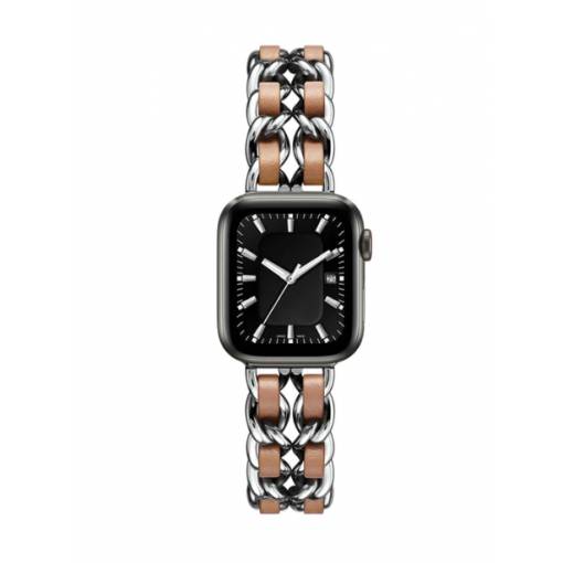 Foto - eses Fém átszőtt láncszíj Apple Watchhoz - Ezüstbarna 42mm, 44mm, 45mm, 49mm