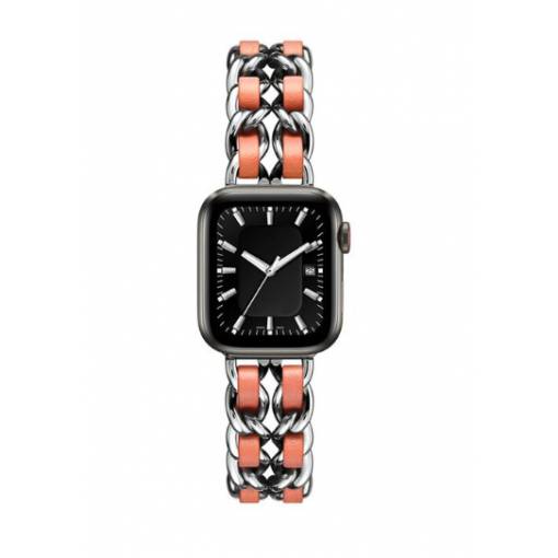 Foto - eses Fém átszőtt láncszíj Apple Watchhoz - Ezüst narancs 42mm, 44mm, 45mm, 49mm