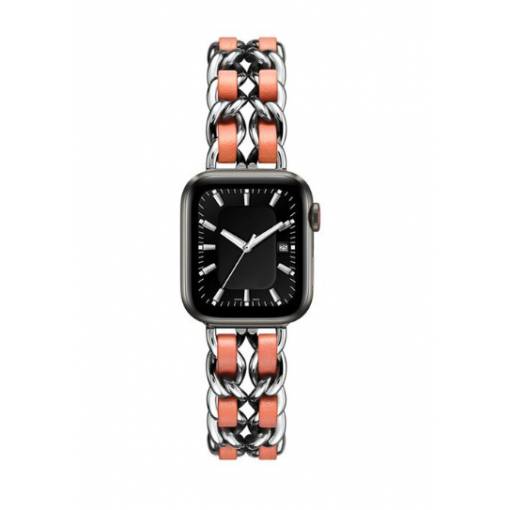 Foto - eses Fém átszőtt láncszíj Apple Watchhoz - Ezüst narancs 38mm, 40mm, 41mm