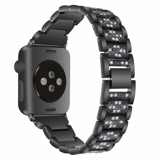 Foto - eses Fém luxus szíj Apple Watch-hoz - Fekete 42mm, 44mm, 45mm, 49mm