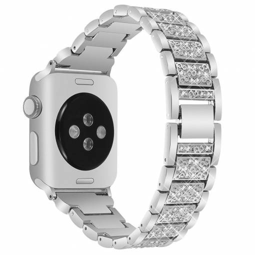 Foto - eses Fém luxus szíj az Apple Watch-hoz - Ezüst 38mm, 40mm, 41mm
