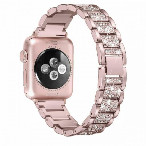 Foto - eses Fém luxus szíj Apple Watch-hoz - Rózsaszín 42mm, 44mm, 45mm, 49mm