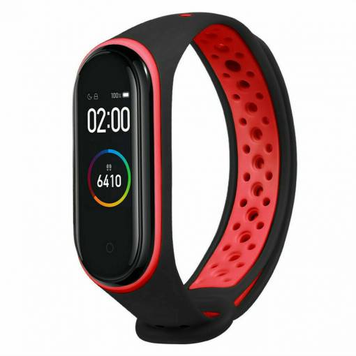 Foto - Lyukas karkötő Xiaomi Mi Band 3 és Xiaomi Mi Band 4 - Fekete és piros