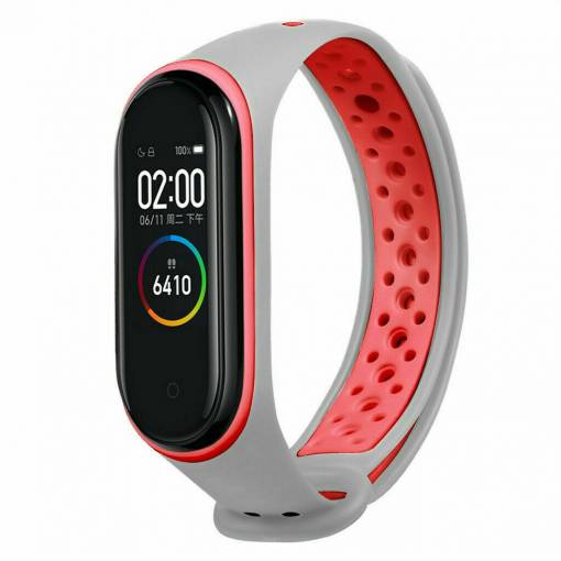 Foto - eses Náramek dírkovaný pro Xiaomi Mi Band 3 a Xiaomi Mi Band 4 - Šedo červený