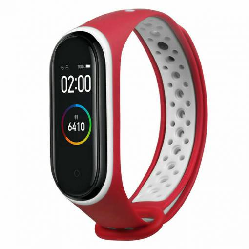 Foto - Lyukas karkötő Xiaomi Mi Band 3 és Xiaomi Mi Band 4 modellekhez - piros és fehér