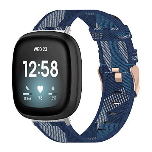 Foto - eses Szövött pánt Fitbit Versa 3 és 4, Sense 1 és 2 - Mintás, kék és fehér