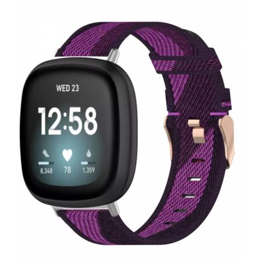 Foto - eses Szövött pánt Fitbit Versa 3 és 4, Sense 1 és 2 - Mintás, lila és fekete színben