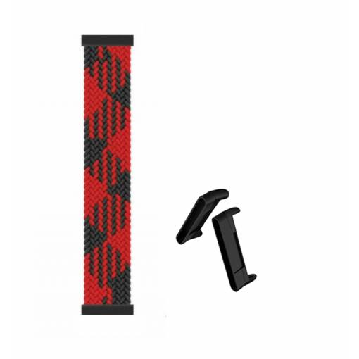 Foto - eses Szőtt gumiszalag Fitbit Versa 3 és 4, Sense 1 és 2 - S méret, mintás fekete piros