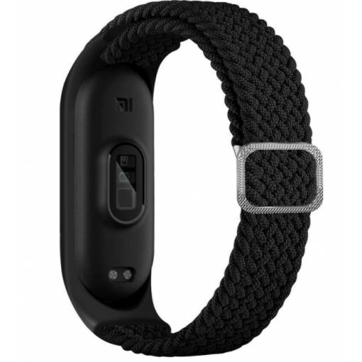 Foto - eses Szőtt rugalmas szalag Xiaomi Mi Band 3, 4, 5 és 6 telefonokhoz - Fekete