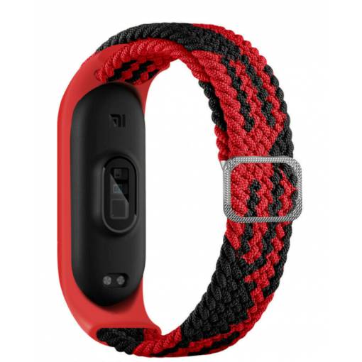 Foto - eses Szőtt rugalmas szalag Xiaomi Mi Band 3, 4, 5 és 6 telefonokhoz - Fekete és piros