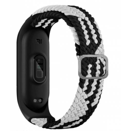 Foto - eses Szőtt rugalmas szalag Xiaomi Mi Band 3, 4, 5 és 6 telefonokhoz - Fekete és fehér